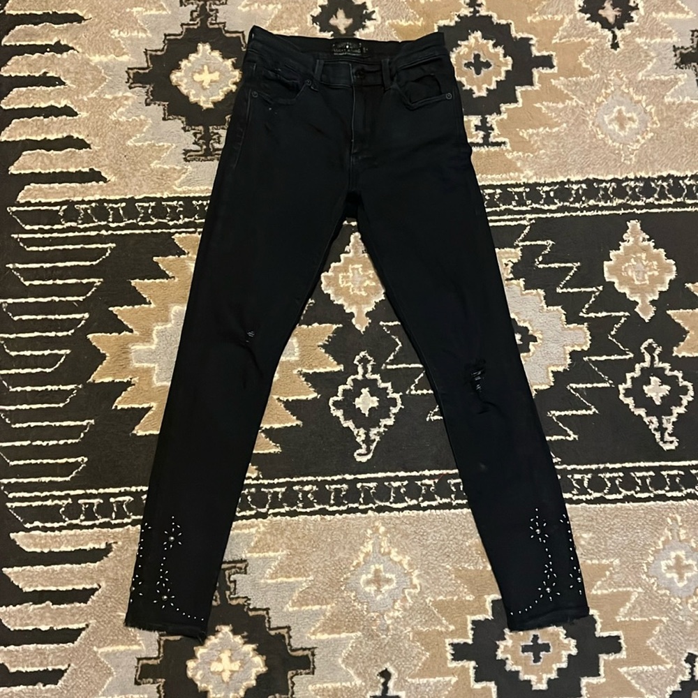 Black embellished distressed Lucky Skinny Jeans